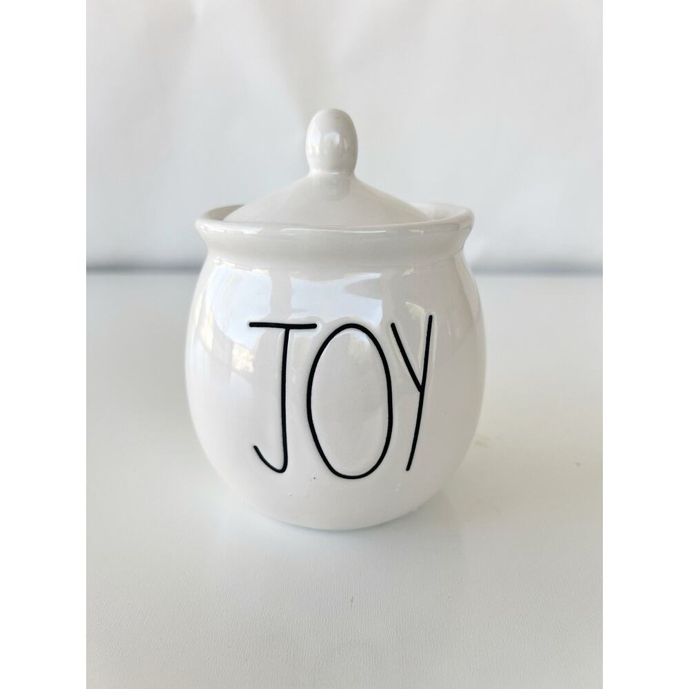 JOY Rae Dunn By Magenta Sugar Bowl Black Words Christmas Rare 5.5” W Lid